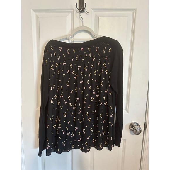 LOFT L/S Crewneck Black Sweater with Floral Back XL - Picture 2 of 2